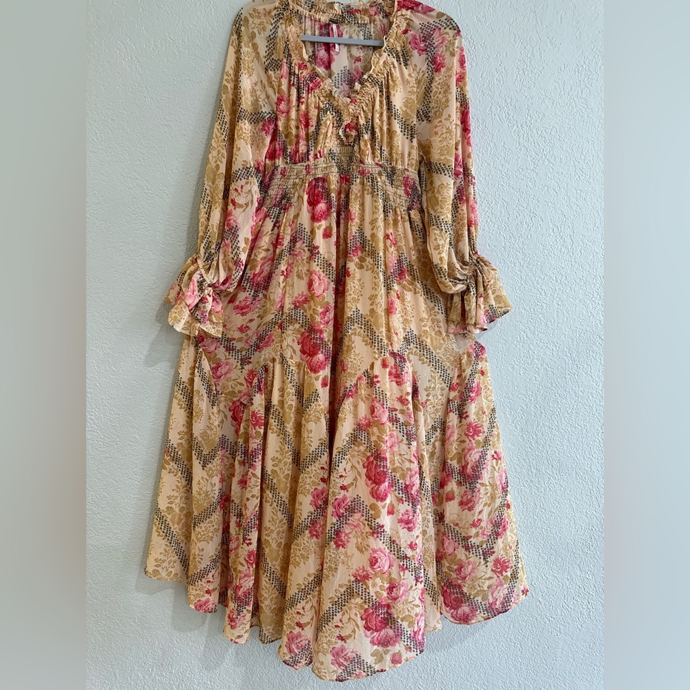 Free People Multicolor Floral Boho Maxi Dress Smocked Waist XS - Picture 3 of 16